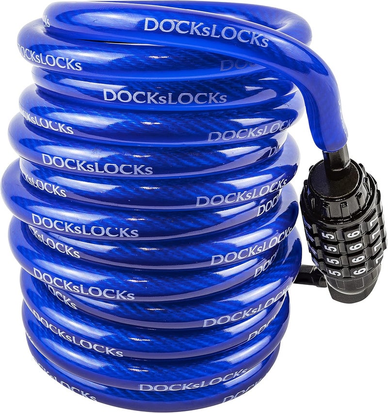 DocksLocks Weatherproof Coiled Security Cable Lock (5ft to 25ft Lengths) with Resettable Combination, Anti-Theft Protection for Kayaks, Bikes, Paddleboards, Scooter, Equipment, Bicycles and More 5ft - Image 1
